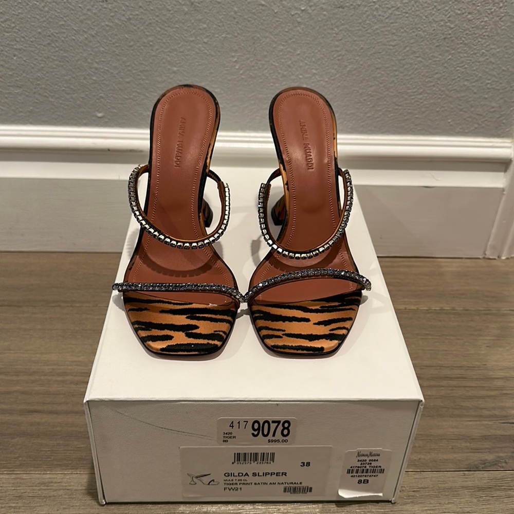 Brand new authentic Gilda slipper in tiger with purple rhinestones